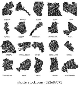 Illustrated Country Shapes Isolated on a White Background