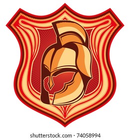 Escudo ilustrado con casco antiguo. Ilustración vectorial.