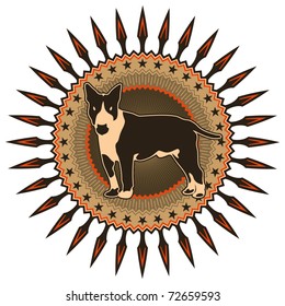 Illustrated crest with stylized dog. Vector illustration.