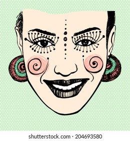 illustrated cute abstract girl with retro background