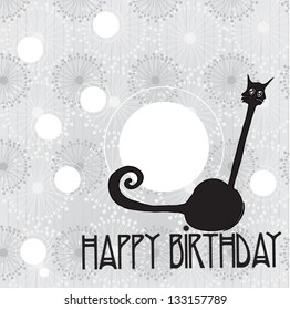 illustrated cute gift card for birthday with a cat - vector illustration