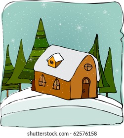 illustrated cute winter landscape