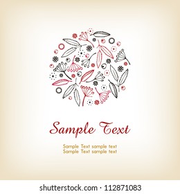 Illustrated decorative background with place for text. Pattern with berries and leaves