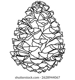 Elemento gráfico ilustrado decorativo delineado pinho cone semente linha ilustração. Contorno de pinho para página de desenho.