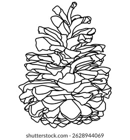 Elemento gráfico ilustrado decorativo delineado pinho cone semente linha ilustração. Contorno de pinho para página de desenho.
