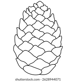 Elemento gráfico ilustrado decorativo delineado pinho cone semente linha ilustração. Contorno de pinho para página de desenho.