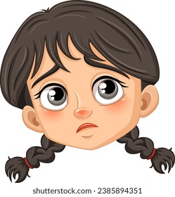 An illustrated depiction of a girl with braided hair looking sad