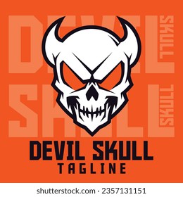 Illustrated Devil's Skull: Logo, Mascot, Artwork, Vector Illustration for Sports and E-Sport Gaming Crews, Demon Skull Mascot Head