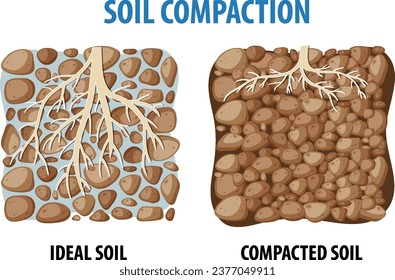 Illustrated diagram comparing soil compaction density for learning science