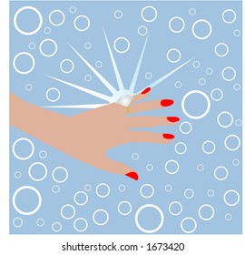 anillo de diamante ilustrado en mano con fondo burbujeado