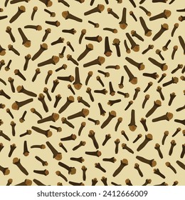 Illustrated different cloves buds seamless pattern; several cloves buds scattered continuous pattern 