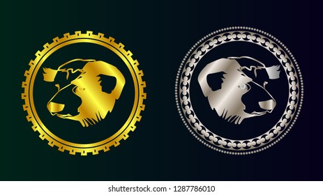 Illustrated Dog in gold and silver gear ring 