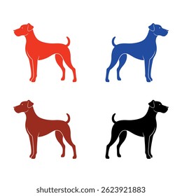Illustrated Dogs in Various Colors Standing on a White Background