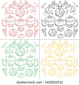 Illustrated drawing of vegetable lines on white background