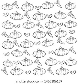 Illustrated drawing of vegetable lines on white background