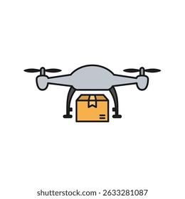 Illustrated Drone with Box Delivery Package Air Transport Technology