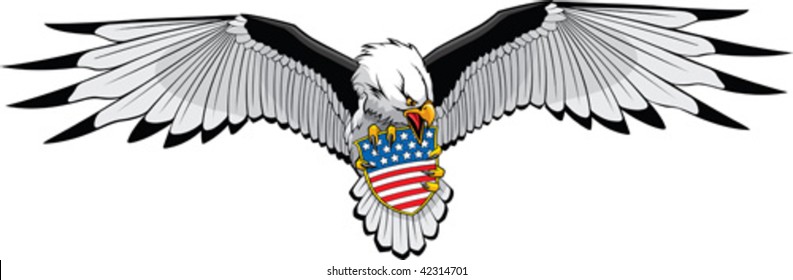 Illustrated Eagle with stars and stripes shield.