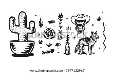 Illustrated elements of the Wild West