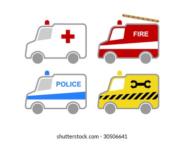 Illustrated emergency services vans