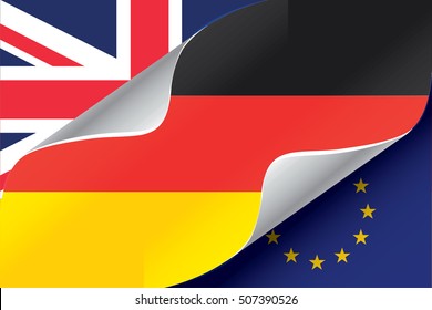 Illustrated EU and UK Flags with the Flag of  Germany