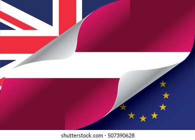 Illustrated EU and UK Flags with the Flag of  Latvia