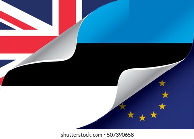 Illustrated EU and UK Flags with the Flag of  Estonia
