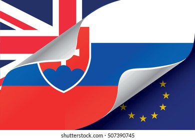 Illustrated EU and UK Flags with the Flag of  Slovakia