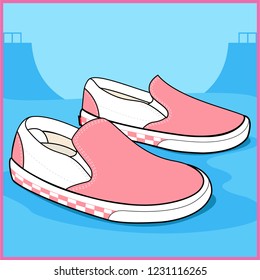 Illustrated Famous Cute Sneakers Basic Slip On Pink with Checkerboard. Millennial Sneakers