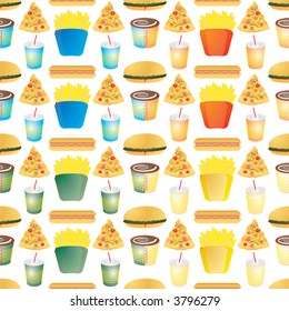 Illustrated fast food background that seamlessly repeats in four color variations