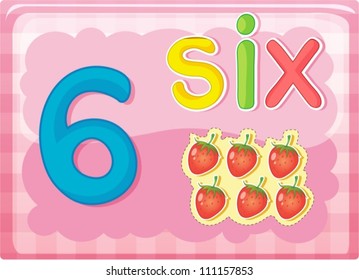 Illustrated flash card showing the number 6