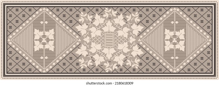 Illustrated flower  carpet original design, tribal texture. 