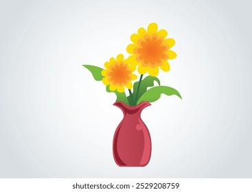 illustrated flower in flower wise, good illustration for story books and infographics. 3d illustartion, yellow flower, reddish brown flower wise 