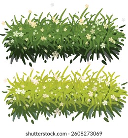 Illustrated flowering grass strips with layered thin leaves and soft white blossoms, creating a breezy and calm natural vibe.
