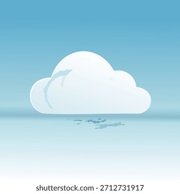 Una nube blanca esponjosa ilustrada se sienta sobre un fondo azul degradado sereno. La obra de arte presenta un estilo suave y limpio y una luz suave.
