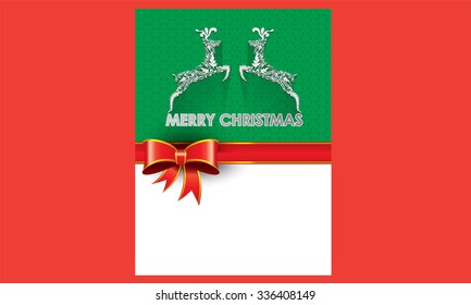 Illustrated flyer, christmas card and celebration background with ornamental reindeer and place for your text