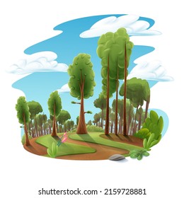 illustrated forest landscape for children's fairytale