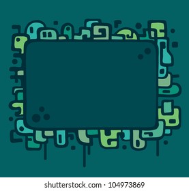 Illustrated frame featuring abstract line art and shapes