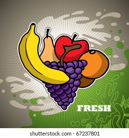 Illustrated fruit background with designed forms. Vector illustration.