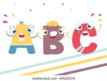 Illustrated Funny Letters A, B and C