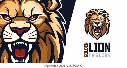 León de juego ilustrado: Ilustración de la mascota de leones de juego, presentada como un logotipo y una opción gráfica vectorial para equipos deportivos y de juegos de e-sport.
