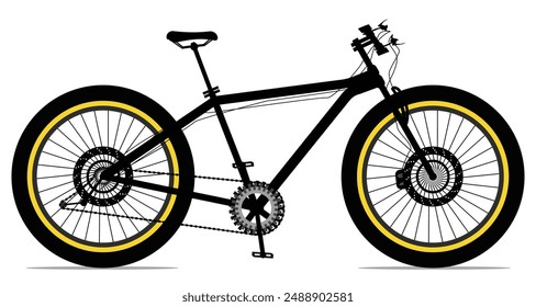 Illustrated Gear Bicycle, Red and black color, Modern Bicycle