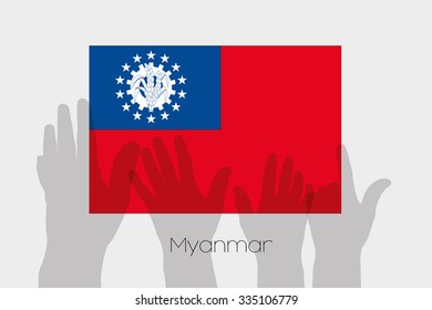 Illustrated Ghost Hands with the Flag of Myanmar
