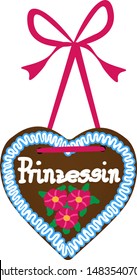 illustrated gingerbread heart Oktoberfest with inscription Princess in german