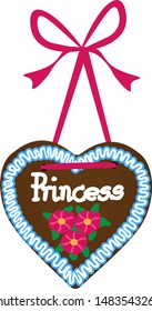 illustrated gingerbread heart Oktoberfest with inscription Princess