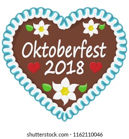 illustrated gingerbread heart with text in german for Oktoberfest 2018 time