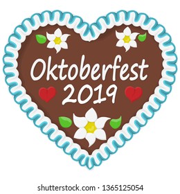 illustrated gingerbread heart with text in german for Oktoberfest 2019 time