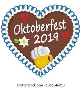 illustrated gingerbread heart with text in german for Oktoberfest 2019 time