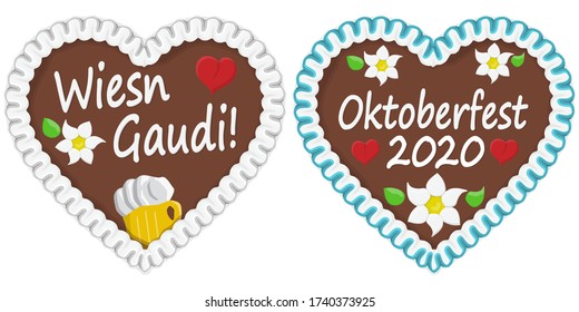 illustrated gingerbread heart with text in german for Oktoberfest time 2020 2021