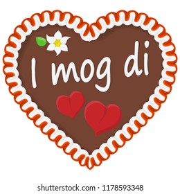 illustrated gingerbread heart with text I like you in german for Oktoberfest time