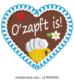 illustrated gingerbread heart with text It is tapped in german for Oktoberfest time